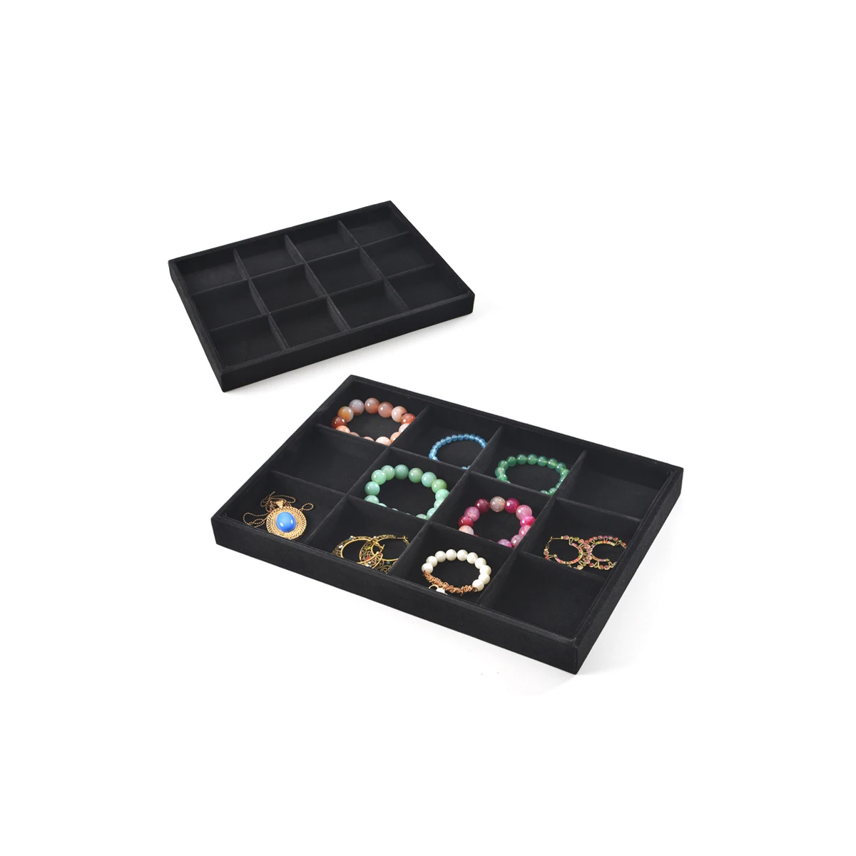 

Simplicity Custom Jewelry Packaging Velvet 12 Grid Bracelet &necklace Display Plate Jewelry Box With Storage
