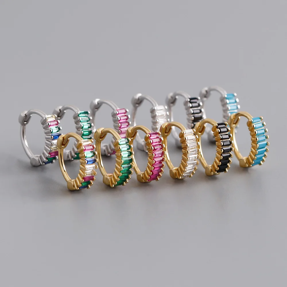 

New Design S925 Sterling Silver Rainbow Colorful CZ Stone Hoop Earrings For Women EH1452