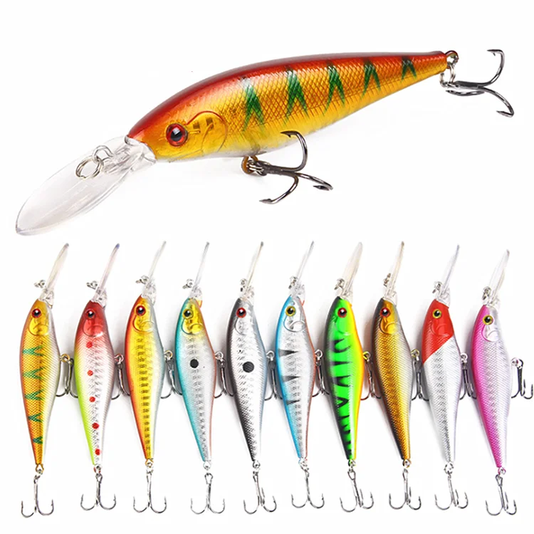 

Wholesale Fishing Lure 9.5g Long Tongue Minnow Lure 3D Eyes Hard Plastic Trout Swimbait carp Spinning Fishing lure Rig set