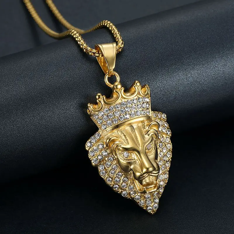 

Hip Hop Lion Head Stainless Steel Necklace Creative 18k Gold Plated Stainless Steel Pendant