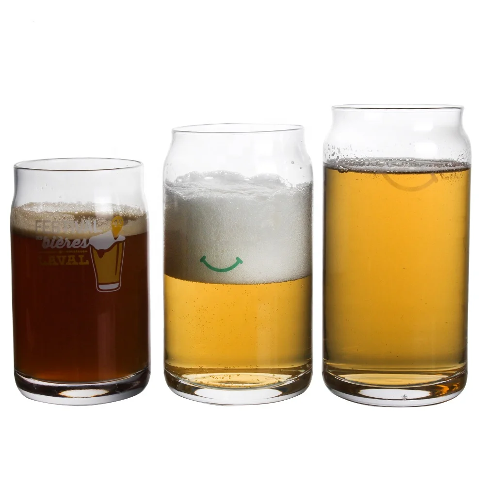 

Wholesale Handmade 12oz Hand blown Etched Logo custom Beer Can Glass, Clear or customized