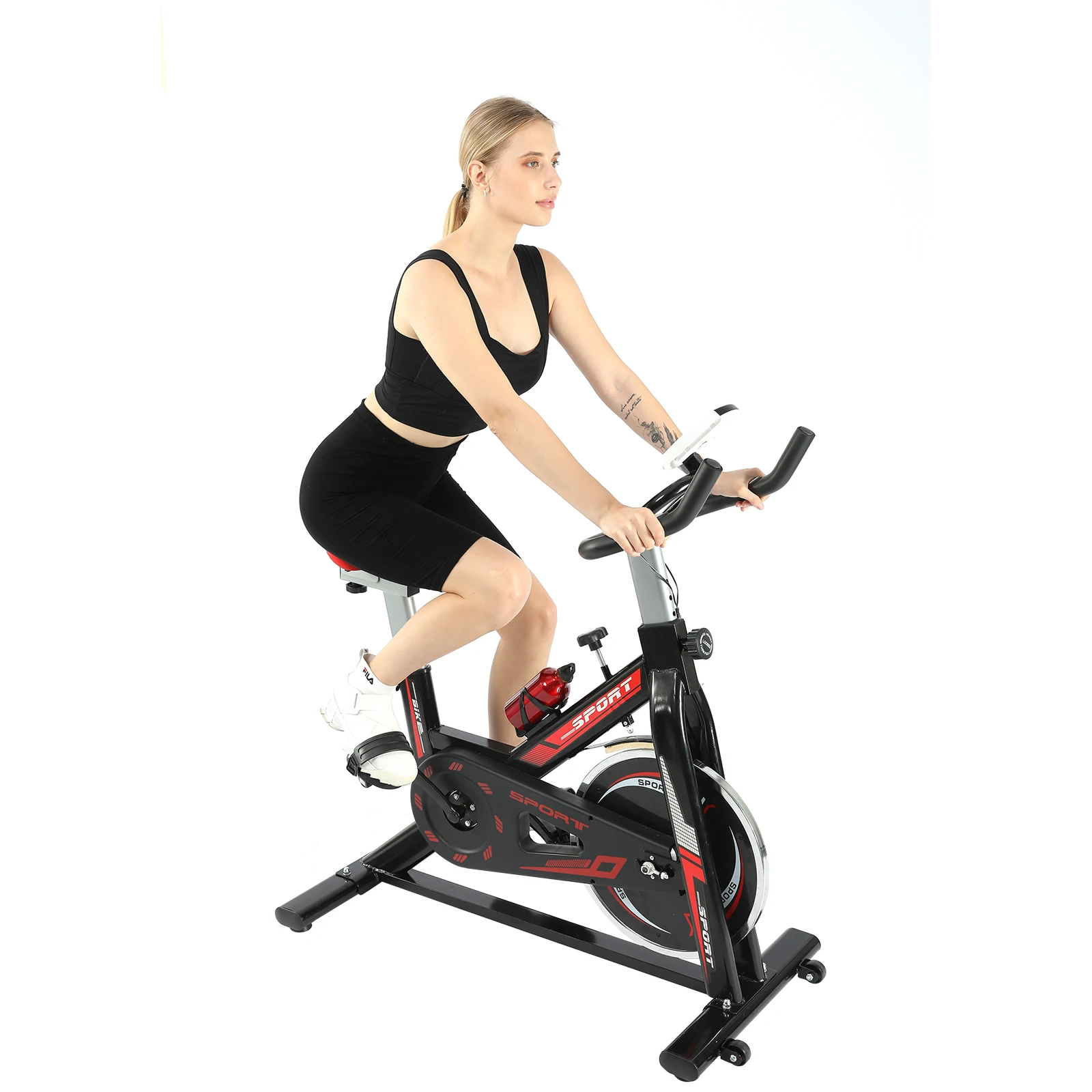 

Indoor Exercise Spinning Bike Gym Equipment Newest Fitness Home Black Red Unisex Steel Packing Color Flywheel Feature Weight Kgs