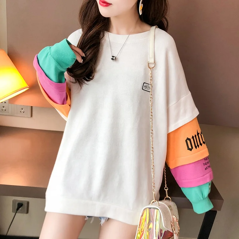 

Extra large size women's two-piece long-sleeved t-shirt female spring and autumn Korean version of the student fat mm shir