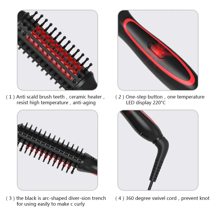 Wholesale Men's Hair Styler Portable Beard Straightener Flat Iron Heat Straightening Mini Beard Brush