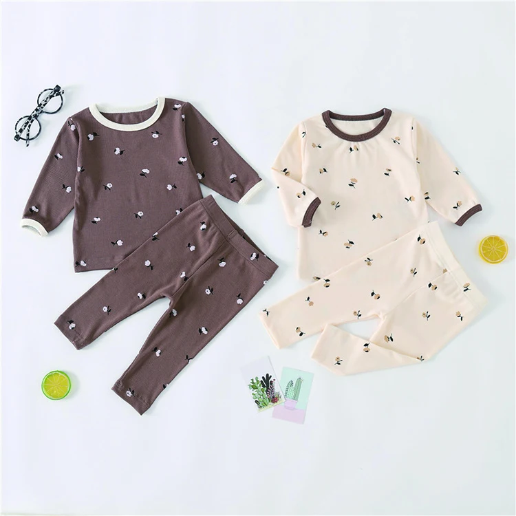 

Nowborn Baby rib pajama set for 6 month baby Toddler Kids Junior Girls Boys Long Pajamas 2pcs Pjs Set, Brown, beige