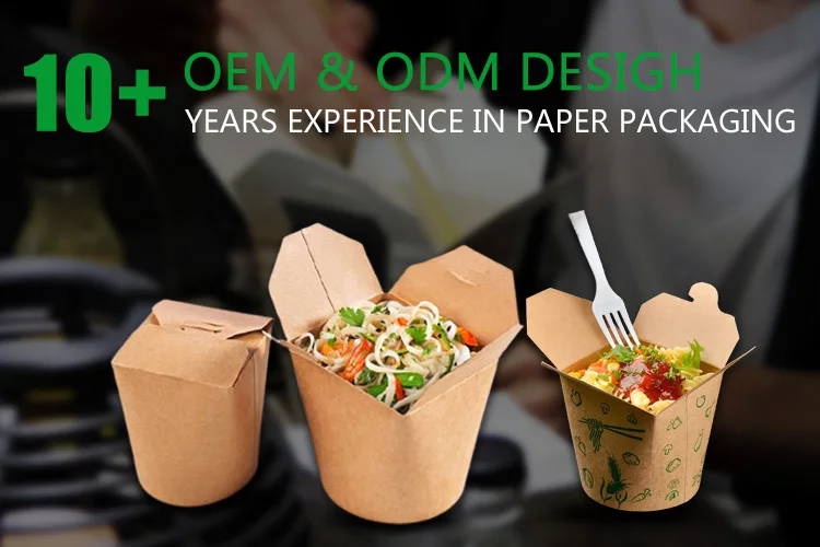 Paper food take out noodle boxes, food grade paper folding lunch box