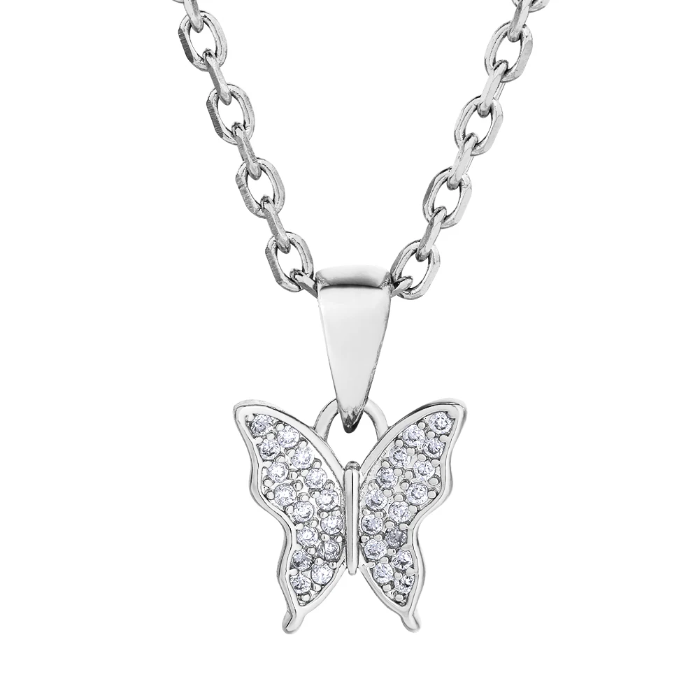 

KRKC Wolesale 2021 fashion custom silver and gold plated dainty girl cute pendent small butterfly charm necklace for couple