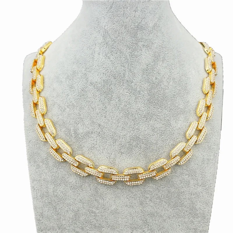 

Hip-hop mens cuban link chain rhinestone miami necklace jewelry