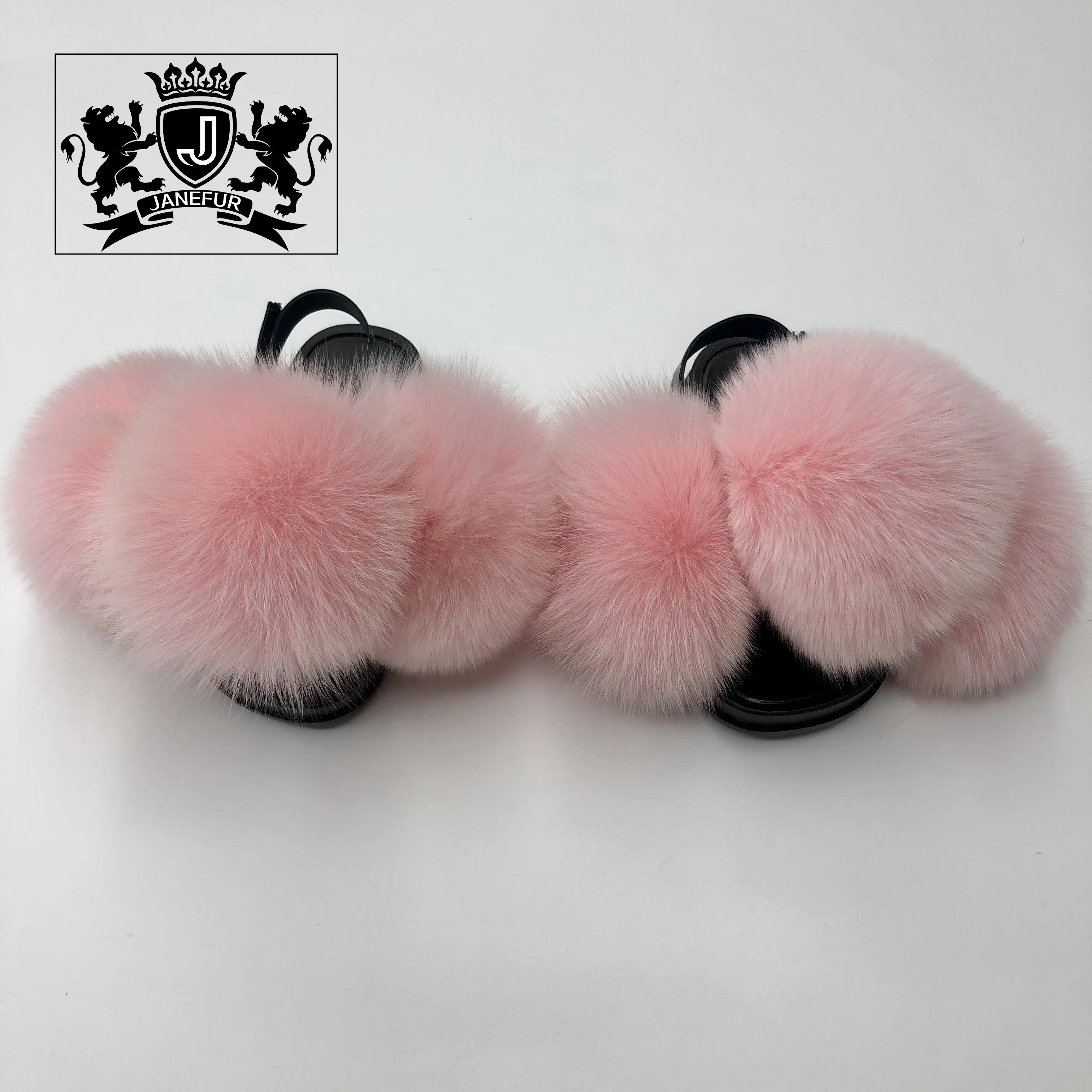 

2021 summer fashion children fur slippers pom pom toddler fur slides 2 strap fur children's sandals