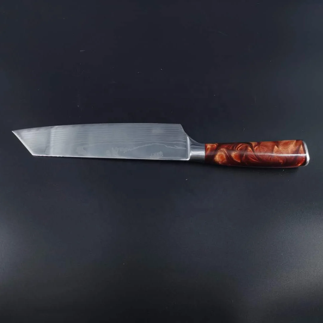 

professional handmade Epoxy resin handle 7cr17mov chefs damascus steel kitchen chef knife