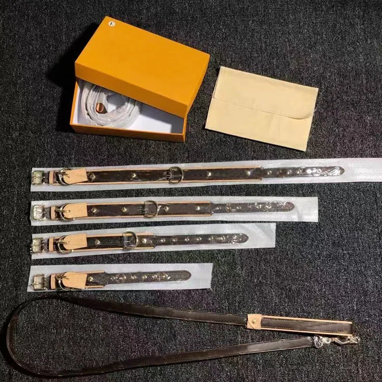 

Luxury brand designer high quality classic printing leather pet dog leash collar set with high end box