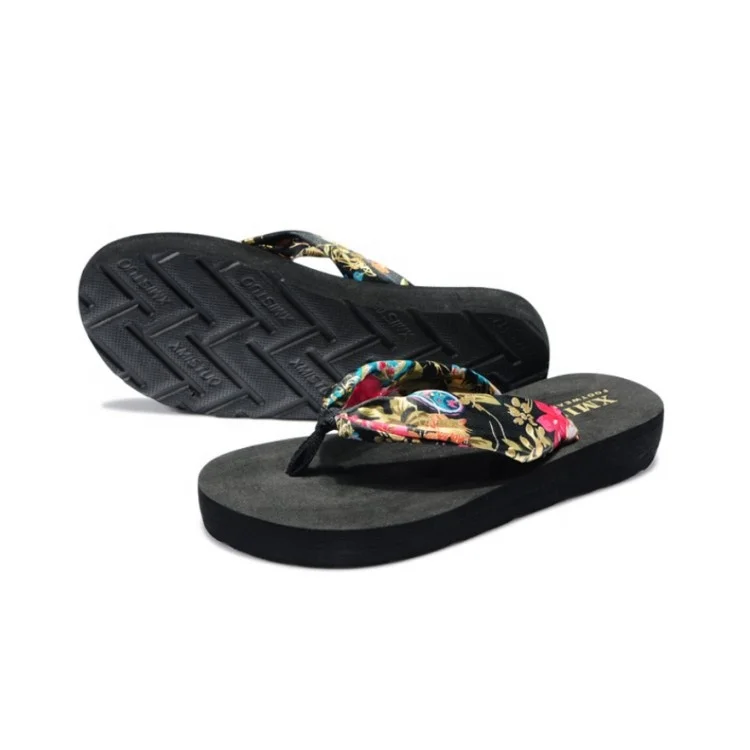 

Beach leisure colorful fabric upper natural cool Eva shoes women tongs sandals slippers flip flop