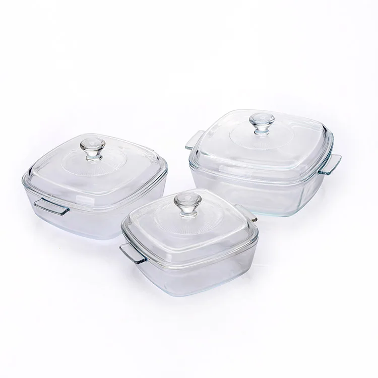 

heat resistant tempered Square Glass Casserole Dishes baking bowl soup pot with lids with handle