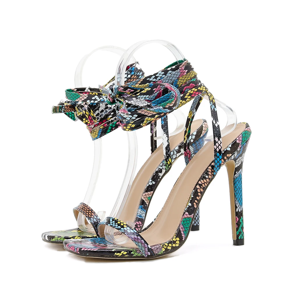 

Colorful snake Strapping High Heel Sandals Size 35-42 open toe 11cm heel ladies shoes large size 35-42