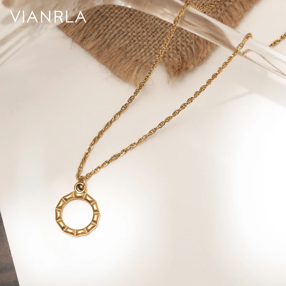 

VIANRLA Circular Geometric Pattern Stainless Steel Pendant Necklace Minimalist Casual Women Fashion Jewelry Drop Shipping