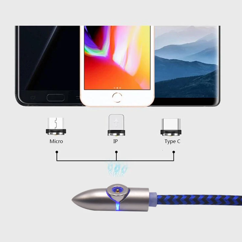 90 degree 2.4A Quick Charger Nylon Braided USB Magnetic Micro USB Cable For iPhone Android Type-C - ANKUX.COM