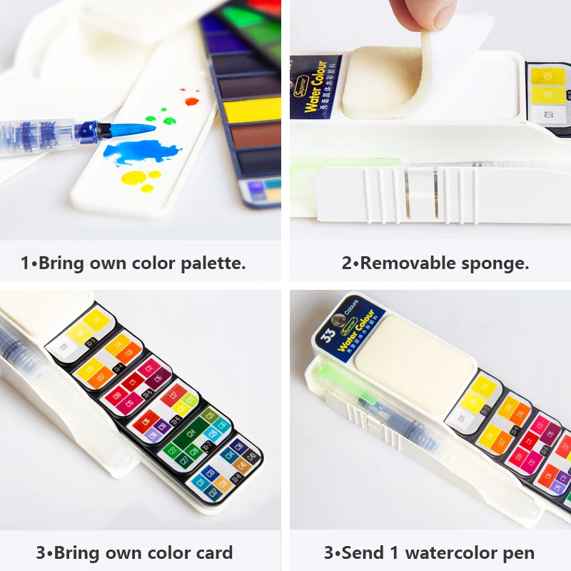 
Superior New Watercolor 18/25/33/42 Shape Solid Water Color Paint Set Pocket Travel Bright Color Fan With Water Brush Pen 