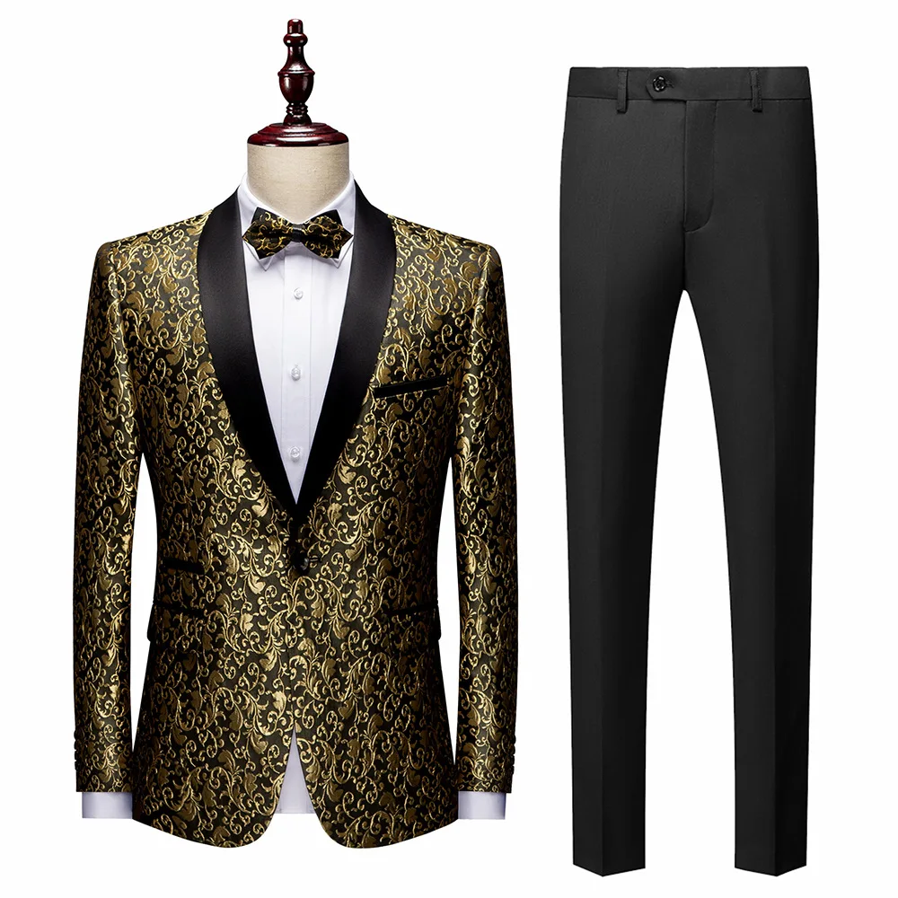 

Men's suit jacket single buckle fashion floral jacquard tuxedo dinner jacket tuxedo wedding Christmas, New Year parties