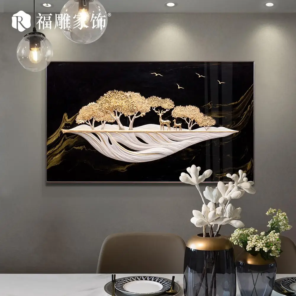 

Unique High End Simple And Light Luxury 3d Three-dimensional Restaurant Decoration Embossed Paintings, Blue gold