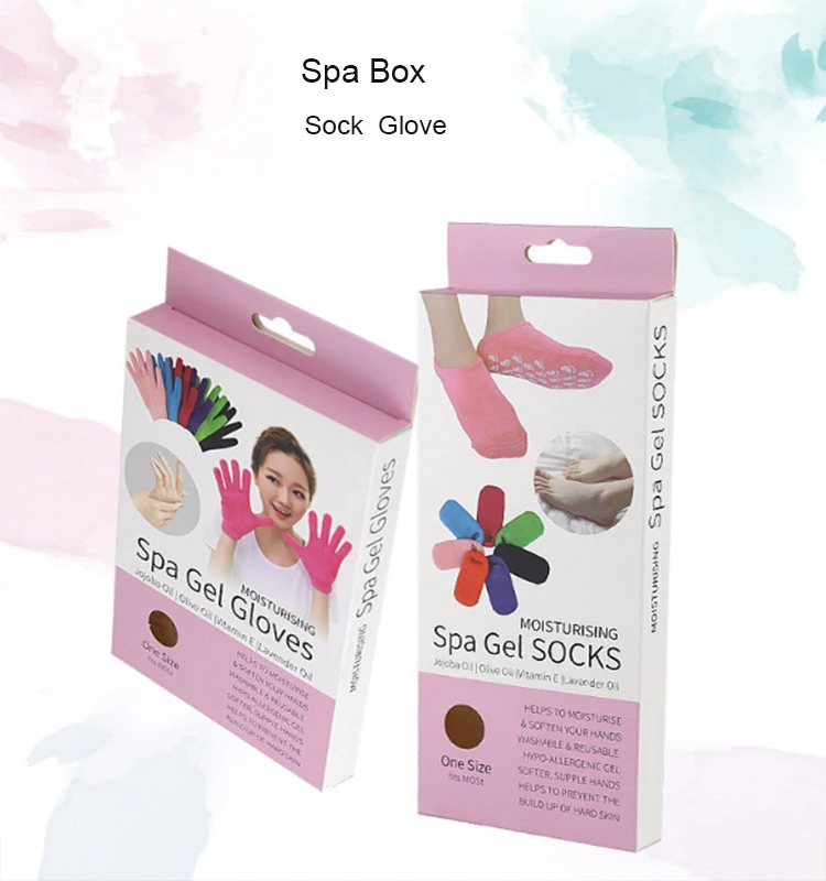 

gel moisturizing spa gloves and socks for dry feet - fast cracked heel repair and simple foot skin with those gel box