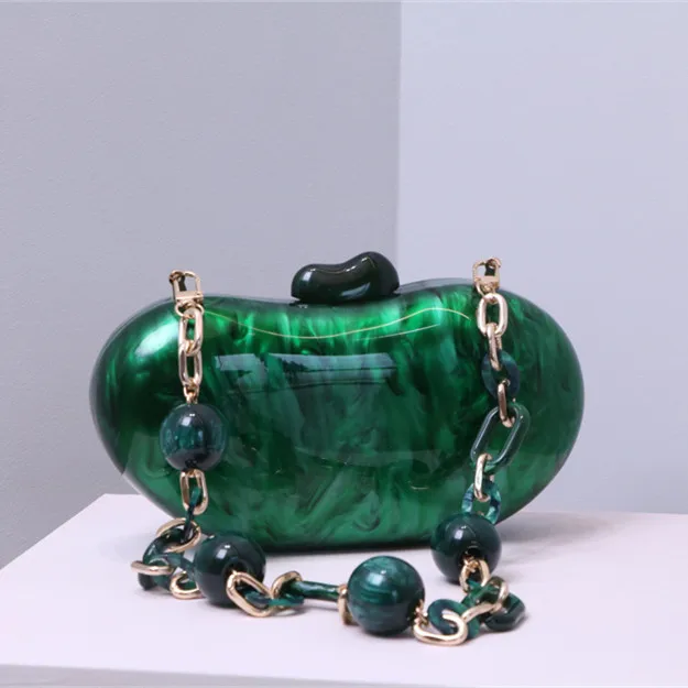 

fashion geometric clutch acrylic designer green clutch bags beads chain clutch