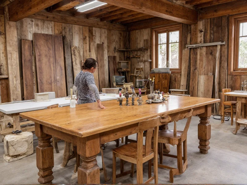 Reclaimed wood furniture workshop with artisan