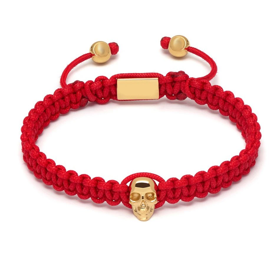 

Hand-Woven Handmade Gold Skull Adjustable Colorful Red Rope String Cord Black Braided Bracelet Women Men, Picture