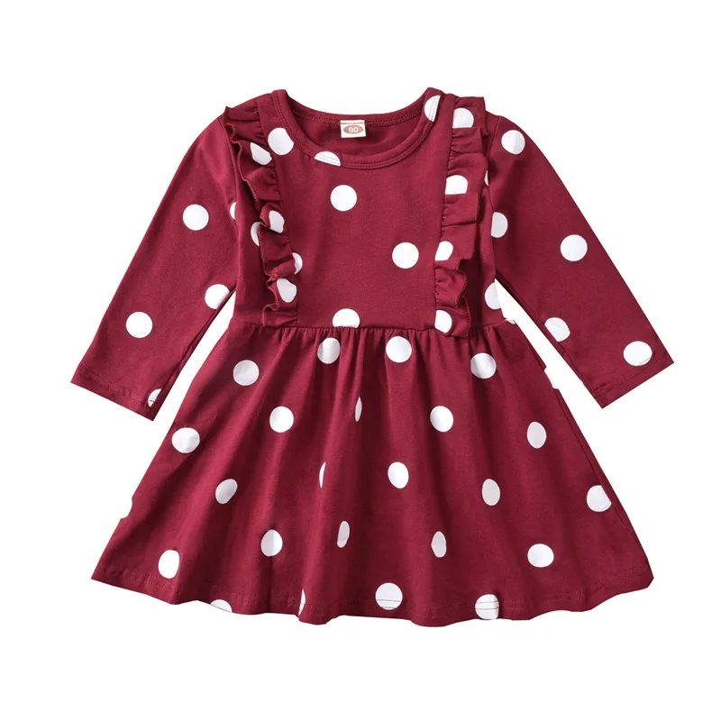 

5808 Kids Baby Girls Clothes Spring Long Sleeve Newborn Infant Dresses Cotton Dot Casual Dress Toddler Girls Clothing Dresses, As picture