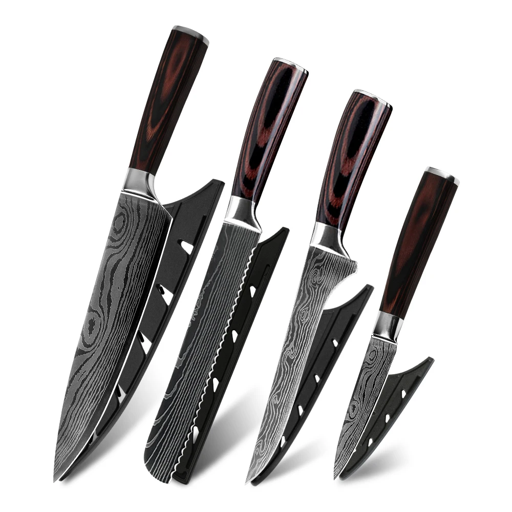 

Free Shipping sales wood handle kitchen knives boning bread cutting 4pcs 7Cr17 steel 4PCS Japanese kitchen knife set for knife