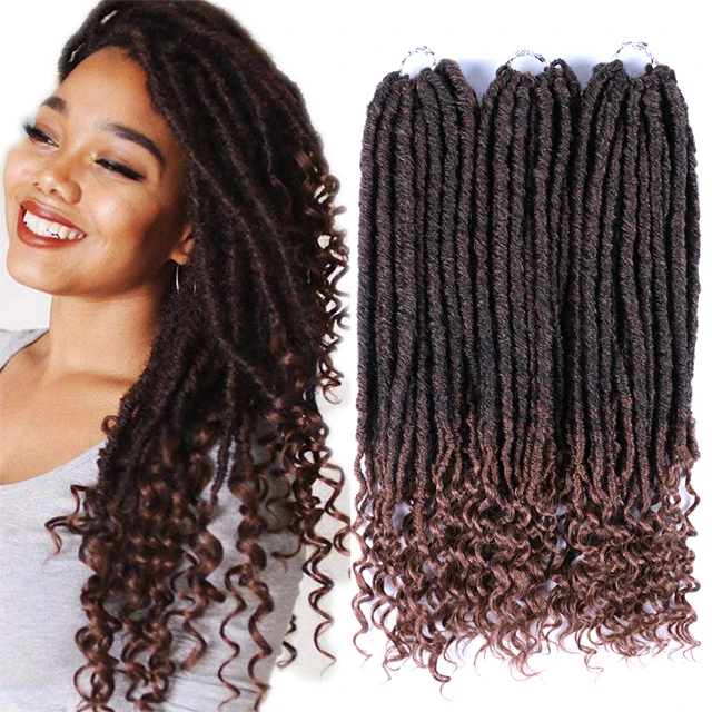 

Wholesale 20 Inch Goddess Faux Locs Crochet Hair Soft Curly Ends Straight Faux Locs Synthetic Braids Extension For Women Locks