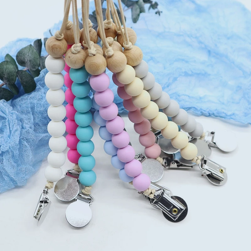 

Silicone Bead Pacifier Holders Newborn Pacifier Chains Pacifier Clips Baby Teething Nipple Holder kids Chew Toys M39, 11 colors