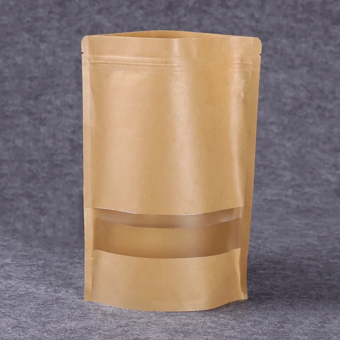 

Eco Friendly Stand up Pouch Compostable Corn Starch PLA Custom Ziplock Biodegradable Packaging Craft Kraft Paper Bag with Window