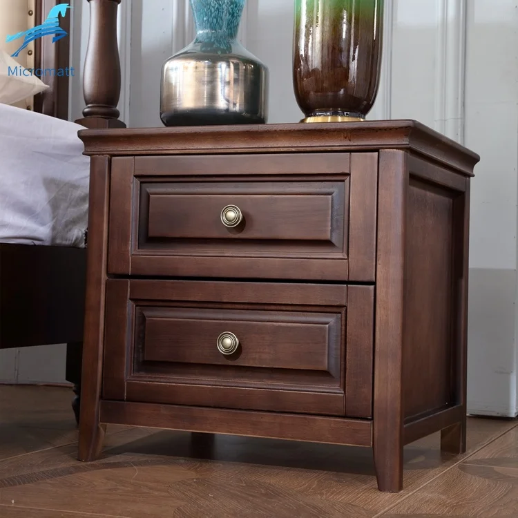 

Wholesale American Style Space Saver Walnut Color Solid Wood 2 drawers Night Table