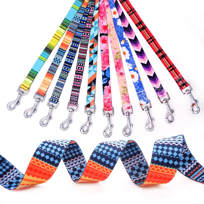 

Dropshipping 10 Colors Durable Polyester Geometric Pattern Walking Training Hands Free Dog Leash