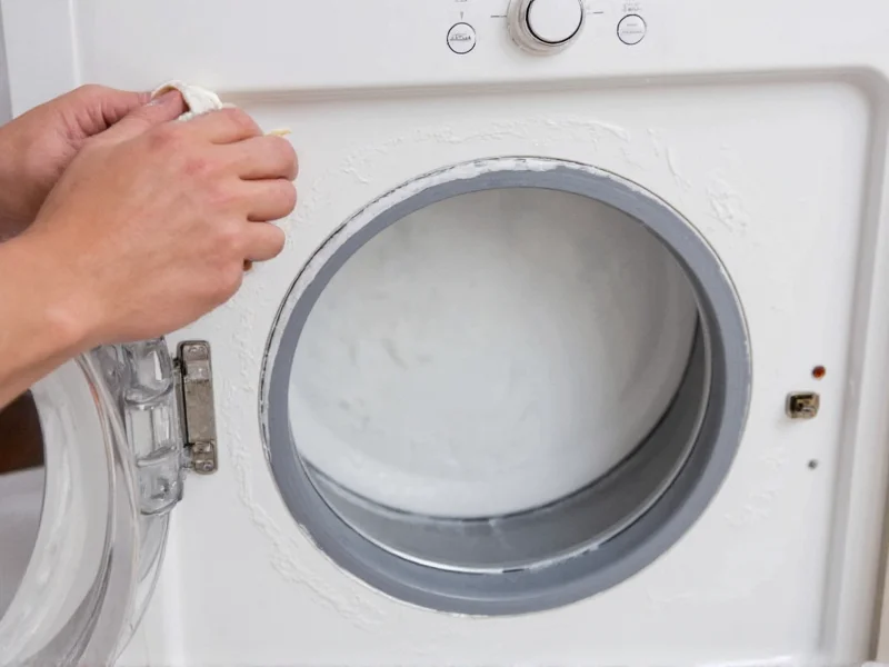 Scrubbing washing machine rubber seal with baking soda paste