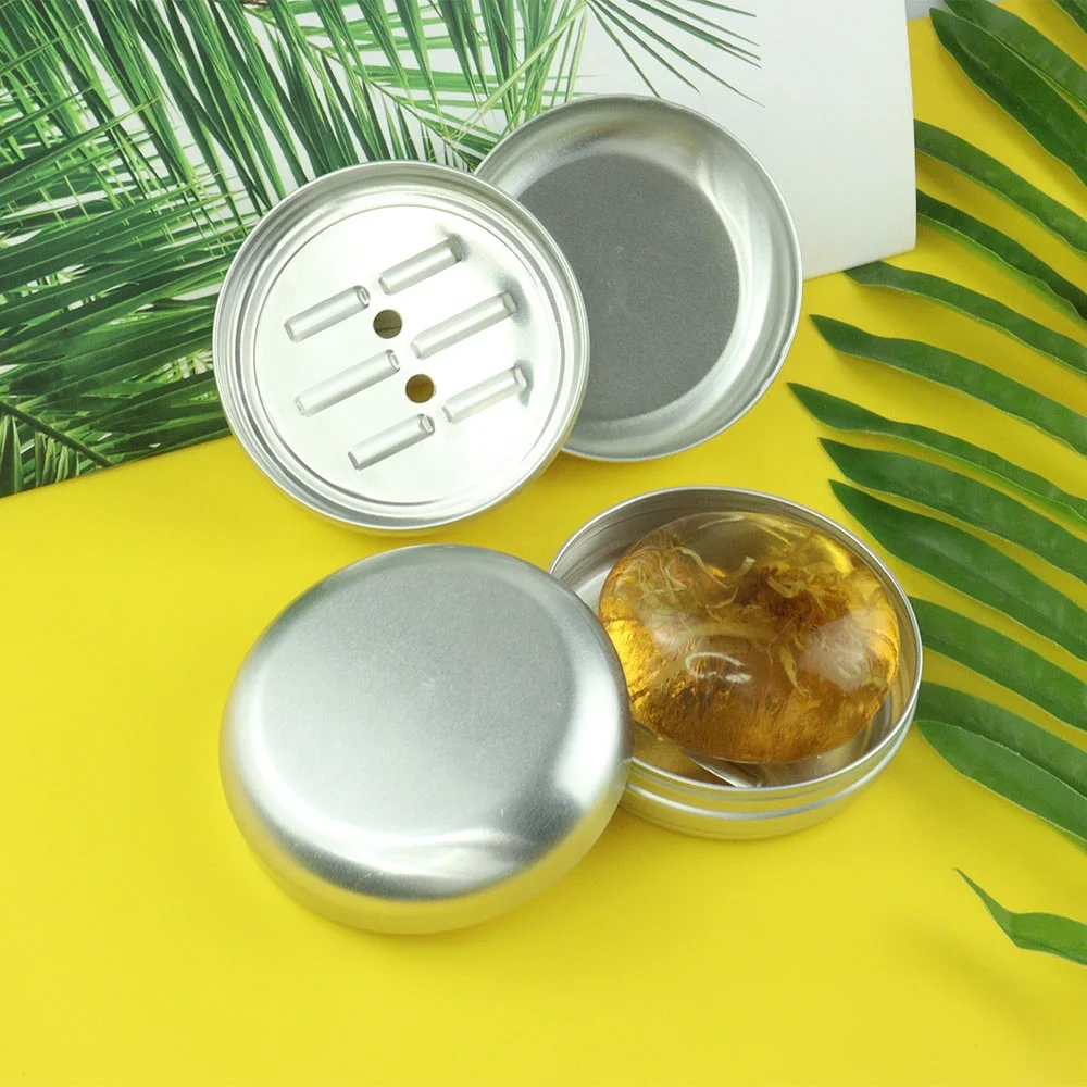 

Round Aluminum Draining Travel Tin Soap Box Customize Eco Friendly Liquid Power Olive Oil Soap Tin Boxes Bar Soap Holder For