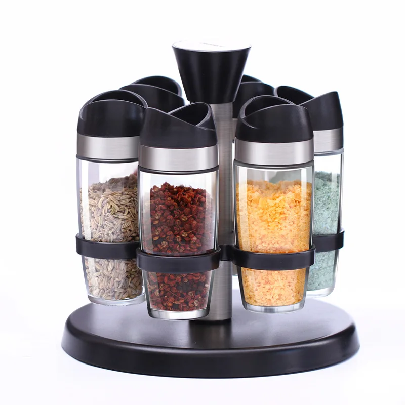 

Spinning Herb and Spice Rack Organizer with 12 Glass Jar Bottles (Spices Not Included) Revolving Spice Rack Organizer