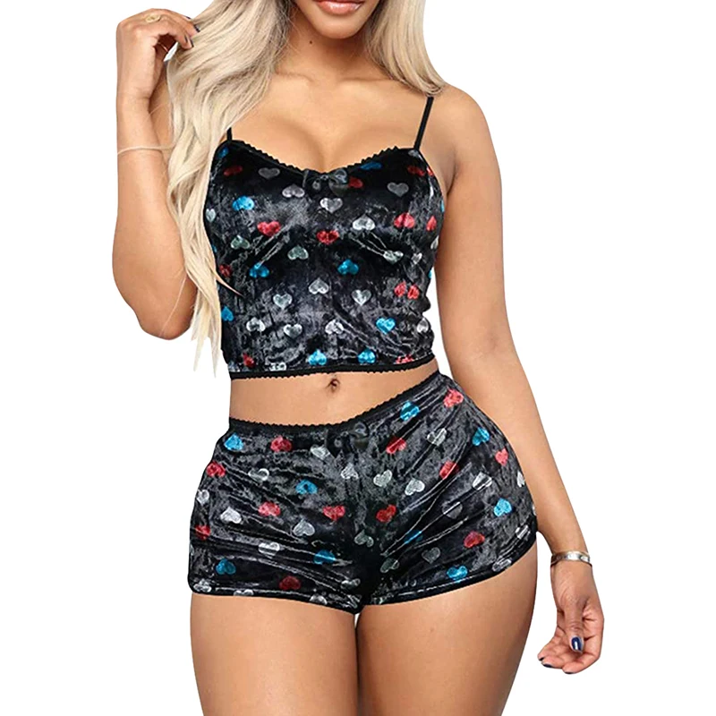 

2021 Women Clothing Sexy Ladies Pajamas Female Printed Satin Sleepwear Underwear Women's Sleepwear, Multi color