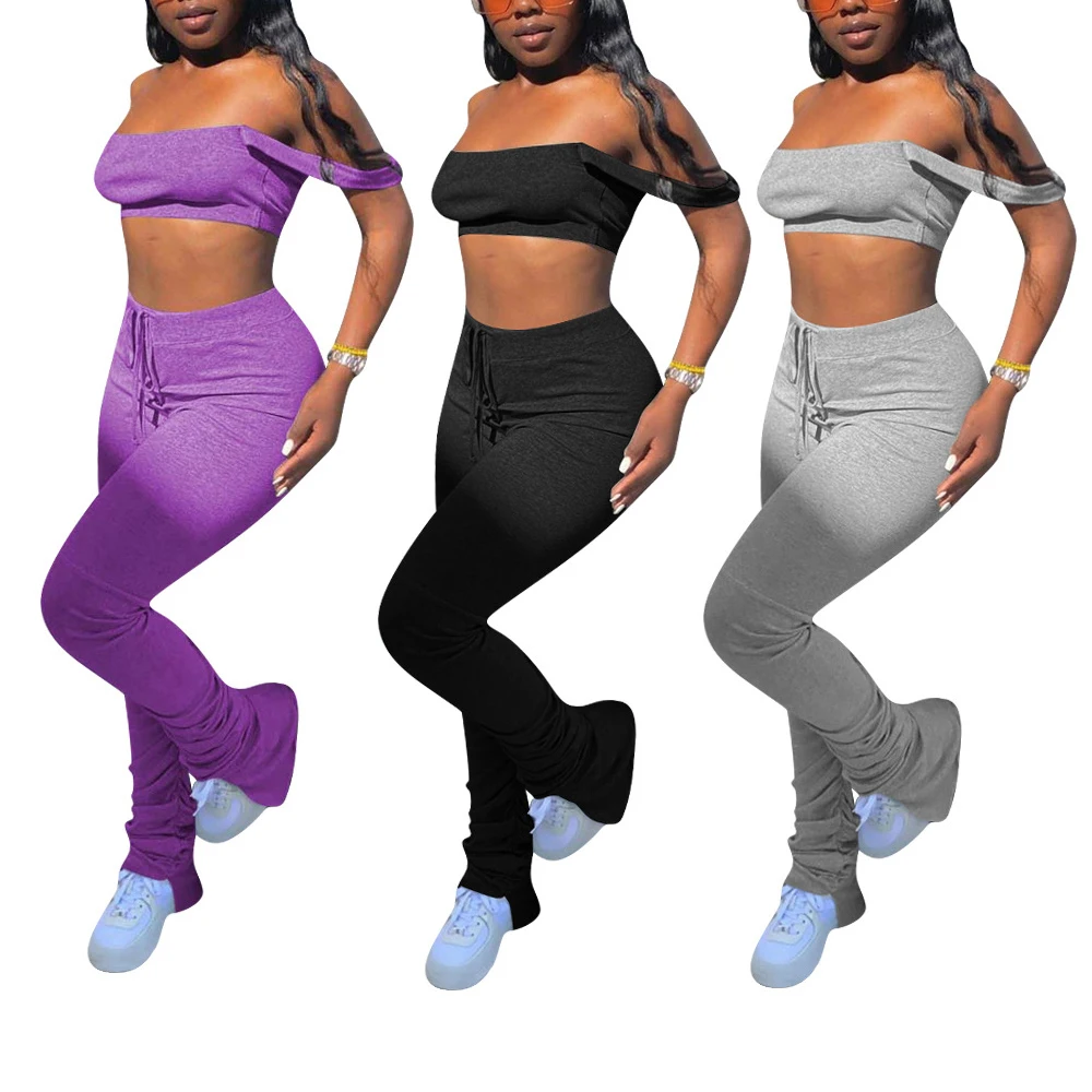 

Wholesale Designer Heavy Red Yellow Plaid Stacked Pants Leggings 2 Two Piece Set For Women, Black,yellow,grey,green,pink,purple,red,khaki,blue