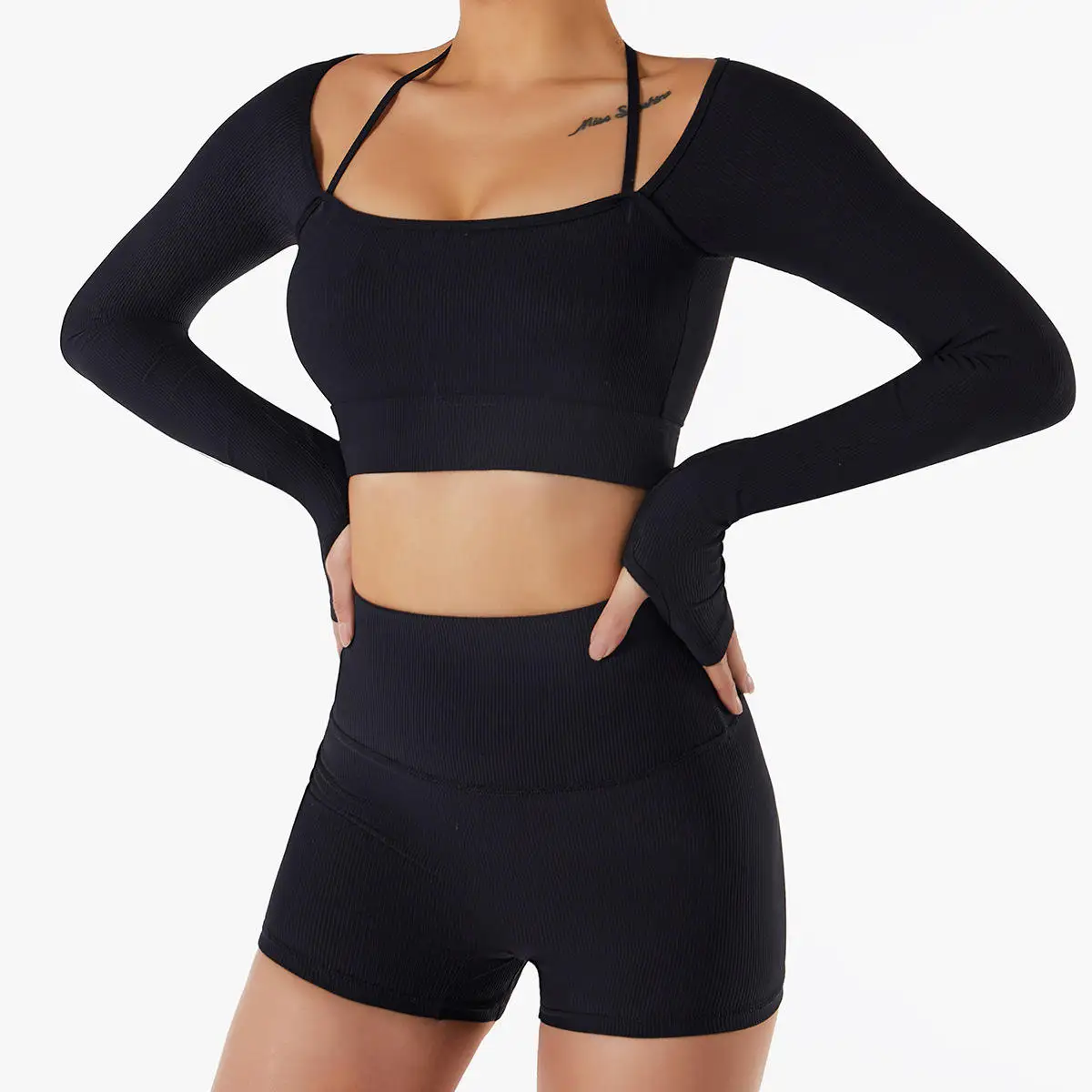 

Hot Selling Gym Sports Wear Running Breathable Knitted Tight Fitness Yoga Wear Long Sleeve Top