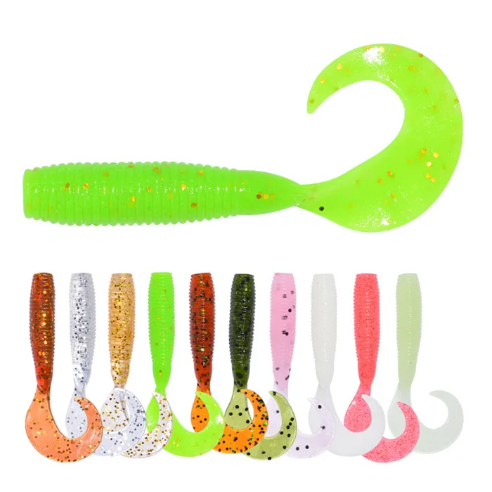 

HAWKLURE Curly Worms Soft Bait 55mm1.6g Jig Wobblers Fishing Lure Silicone Artificial Baits Carp Bass Lures, 10 colors