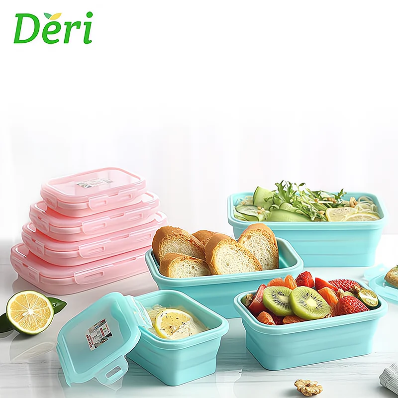 

Wholesale Biodegradable Collapsible Adult Tiffin 4 Pieces in Sets school Silicone Food folding Container Kids Bento Lunch Box
