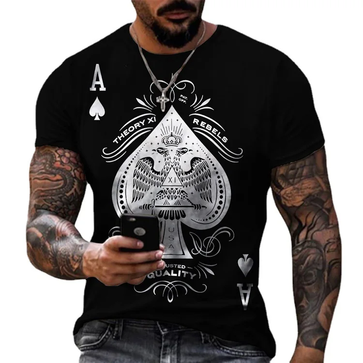 

2023 Men's T-shirt Personalized loose casual new card A printed men's top
