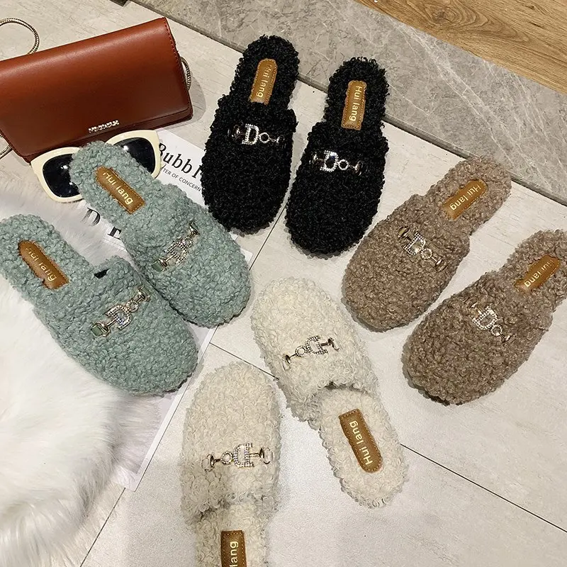 

Moyo 2021 new fall/winter fluffy Slippers/fur slipper flat top moeller's cotton slipper for women