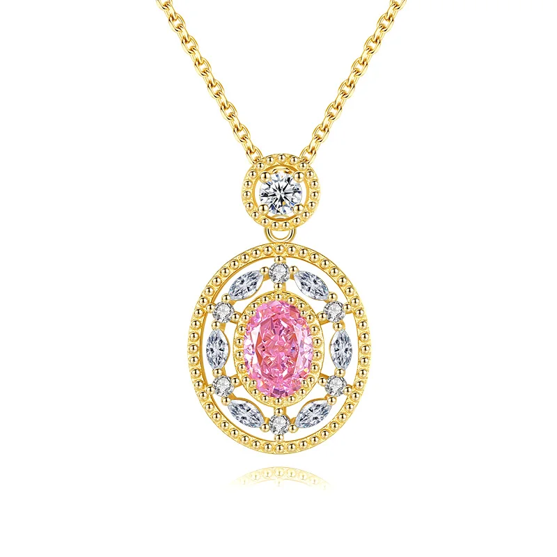 

Delicate Luxury Design 925 Silver Jewelry Floral Zircon Necklace Ice Flower Cut Pink Diamond Choker Necklaces Charms