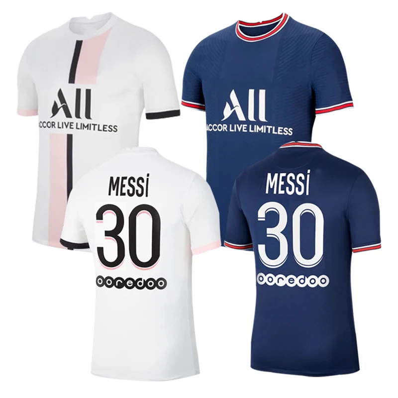 

22 Fans Real Man Thai Quality Ronaldo Messi #30 Embroidery Logo Customized Football kit Club Jersey, White, purple, green, black, blue