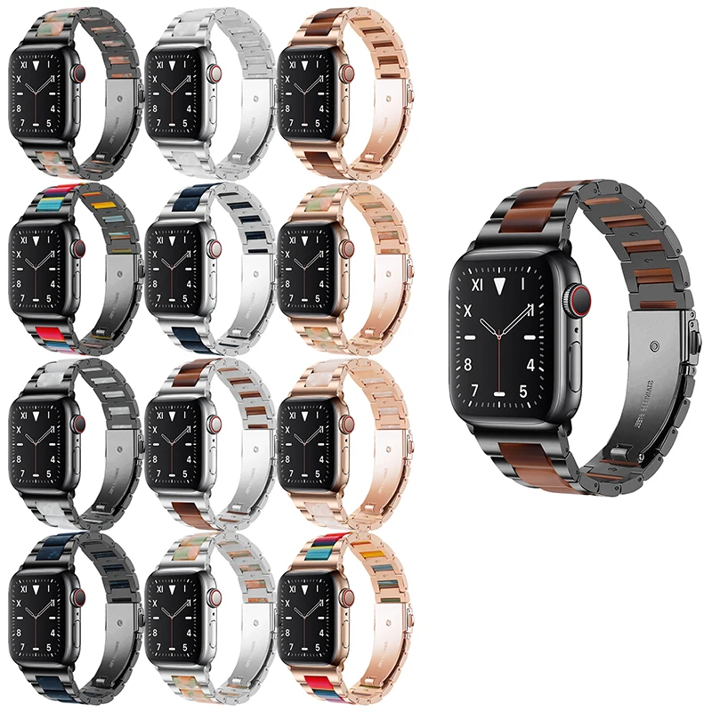 

BOORUI Metal Straps Luxury Resin Stainless Steel 41mm 45mm 44mm For Iwatch 6 5 For Apple Watch 7 Band