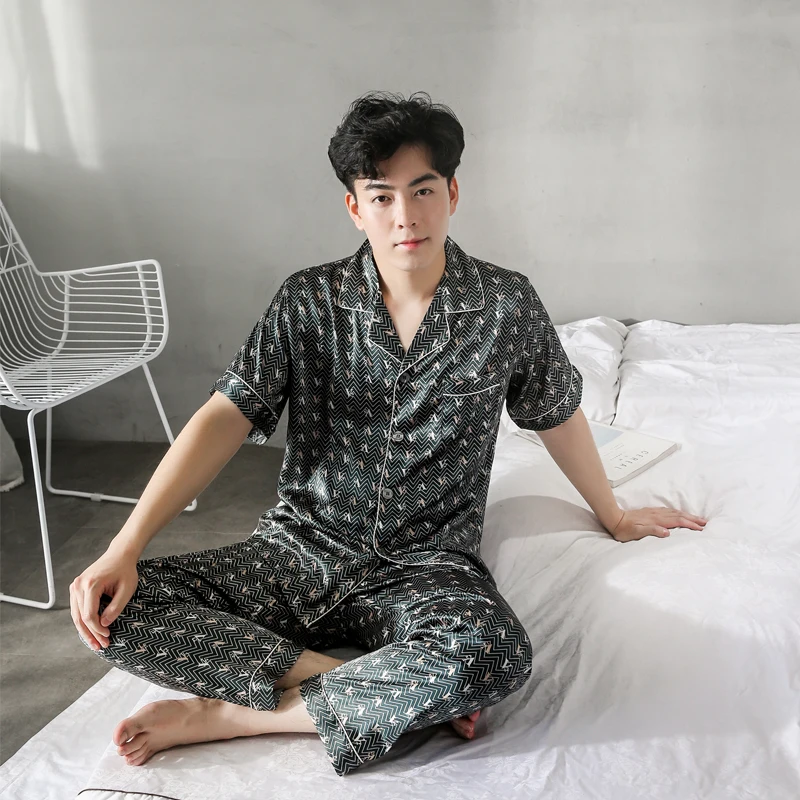 

2019 silk pajamas open sexy couple sleepwear set pajamas silk suit men