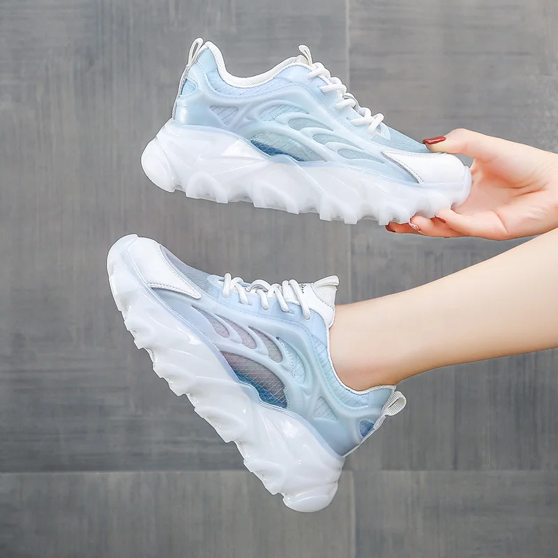 

Sneakers Woman Chunky Platform Casual Shoes Fluorescence Jelly Sole Breathable Women Mesh Sport Shoes Ladis Shoes Women 2021, White,blue