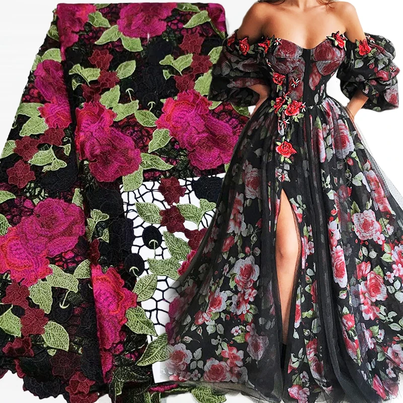 

African french style flower pattern with multicolor style telas africana por mayor low MOQ multicolor embroidery tulle